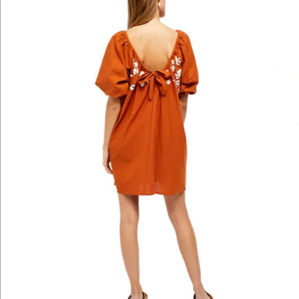 ✨HP✨FREE PEOPLE Embroidered Fiona Midi Dress Deep Ochre XS